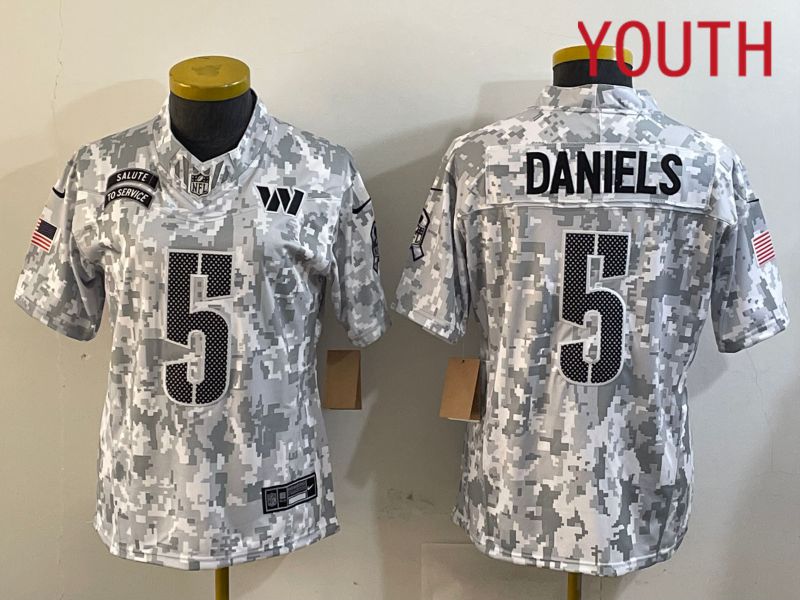 Youth Washington Commanders #5 Daniels Nike Arctic Camo 2024 Salute to Service Limited NFL Jersey->youth nfl jersey->Youth Jersey